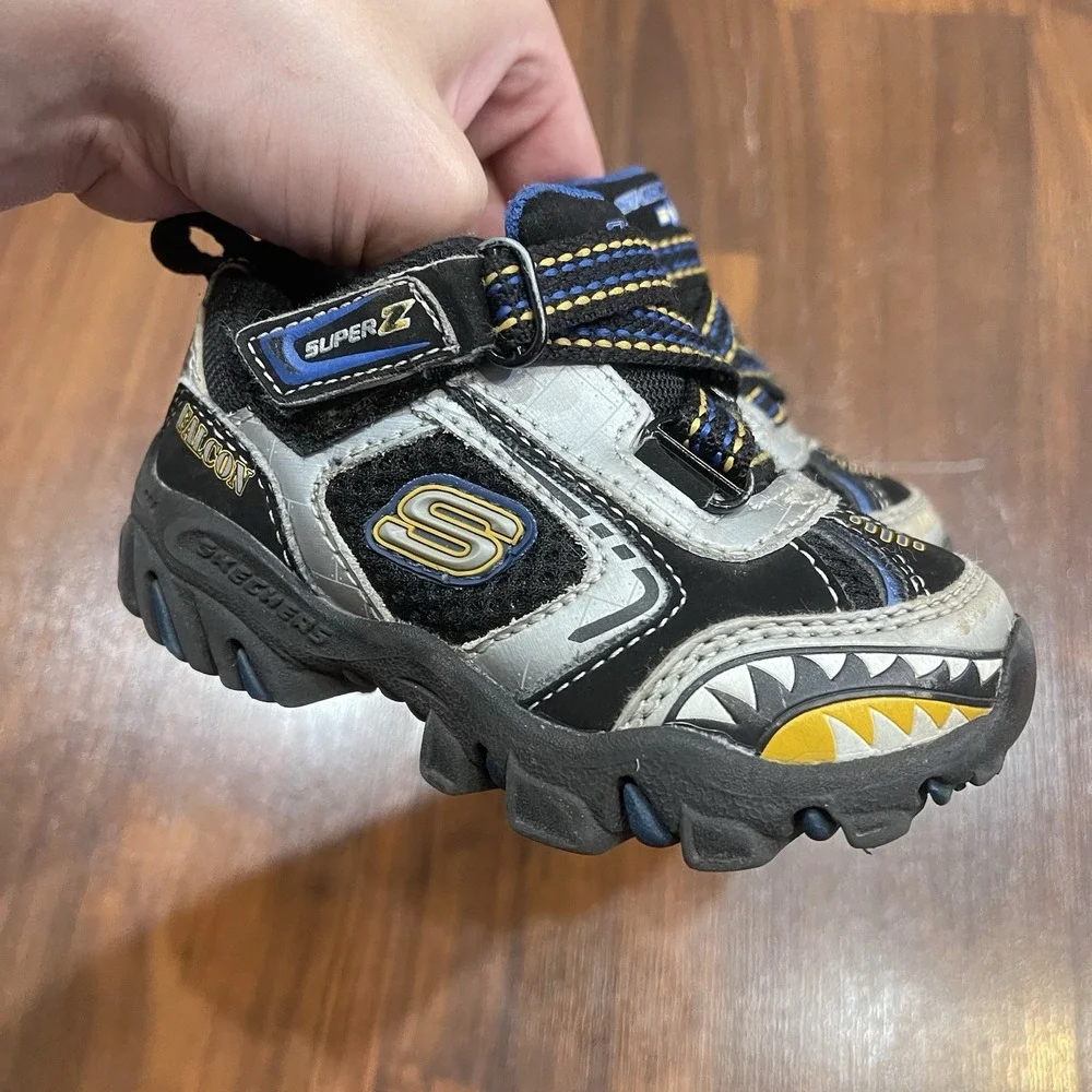 Skechers Shoes Falcon SKX Super Z Strap Boys Youth Size 6 Black Gray Blue Yellow